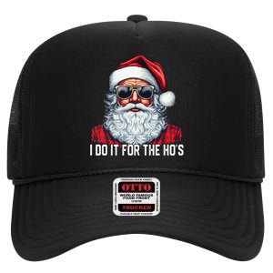 I Do It For The Hos Santa Christmas 2023 Funny Long Sleeve High Crown Mesh Back Trucker Hat