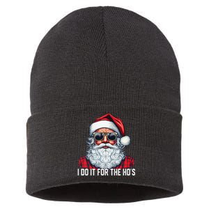 I Do It For The Hos Santa Christmas 2023 Funny Long Sleeve Sustainable Knit Beanie