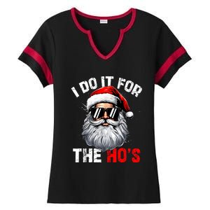 I Do It For The Hos Funny Inappropriate Christmas Santa Face Ladies Halftime Notch Neck Tee