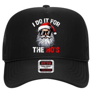 I Do It For The Hos Funny Inappropriate Christmas Santa Face High Crown Mesh Back Trucker Hat