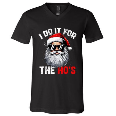 I Do It For The Hos Funny Inappropriate Christmas Santa Face V-Neck T-Shirt