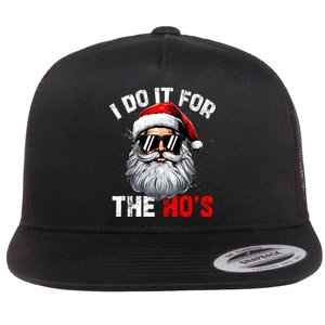 I Do It For The Hos Funny Inappropriate Christmas Santa Face Flat Bill Trucker Hat