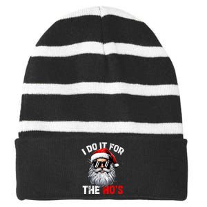 I Do It For The Hos Funny Inappropriate Christmas Santa Face Striped Beanie with Solid Band