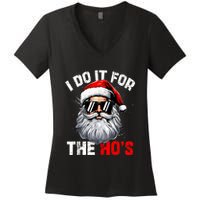 I Do It For The Hos Funny Inappropriate Christmas Santa Face Women's V-Neck T-Shirt