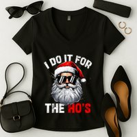 I Do It For The Hos Funny Inappropriate Christmas Santa Face Women's V-Neck T-Shirt