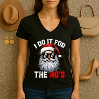 I Do It For The Hos Funny Inappropriate Christmas Santa Face Women's V-Neck T-Shirt