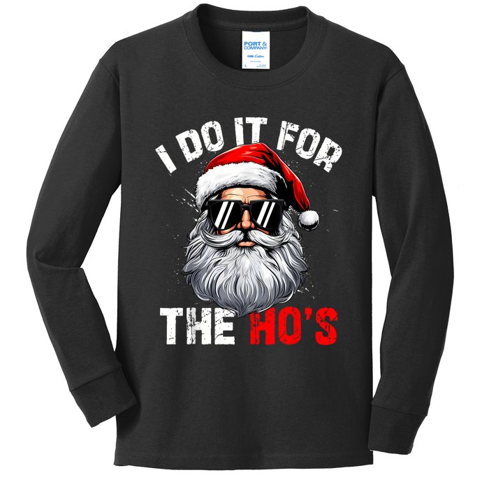 I Do It For The Hos Funny Inappropriate Christmas Santa Face Kids Long Sleeve Shirt