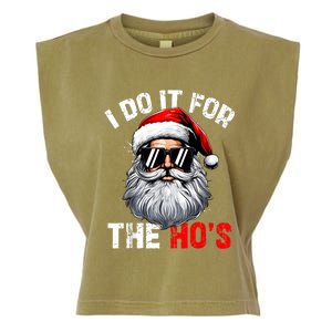 I Do It For The Hos Funny Inappropriate Christmas Santa Face Garment-Dyed Women's Muscle Tee