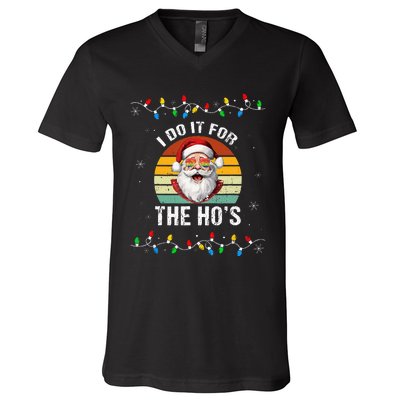 I Do It For The Hos Funny Inappropriate Christmas Santa Face V-Neck T-Shirt