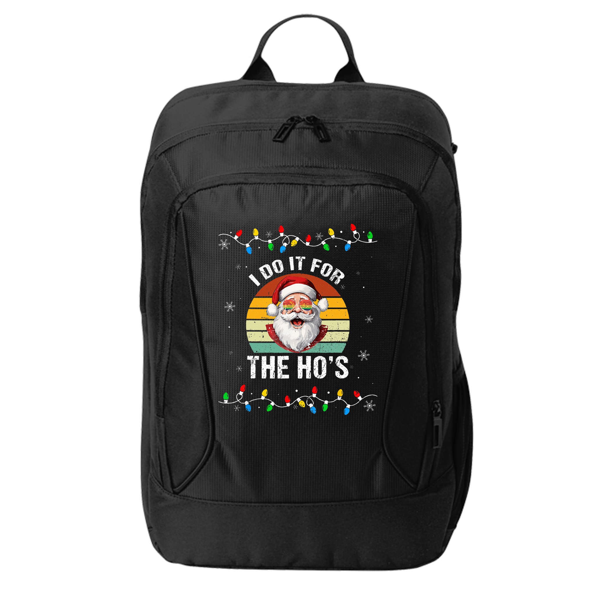 I Do It For The Hos Funny Inappropriate Christmas Santa Face City Backpack