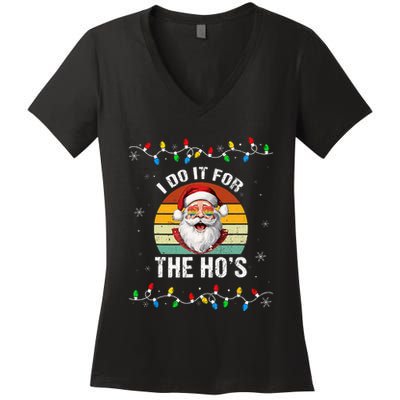 I Do It For The Hos Funny Inappropriate Christmas Santa Face Women's V-Neck T-Shirt