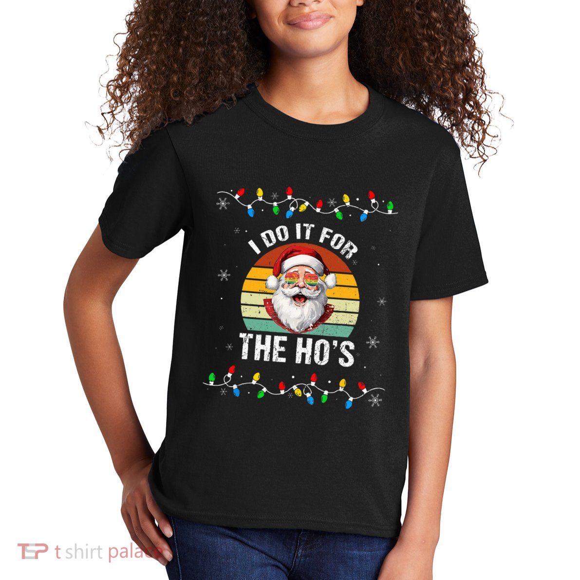 I Do It For The Hos Funny Inappropriate Christmas Santa Face Kids T-Shirt