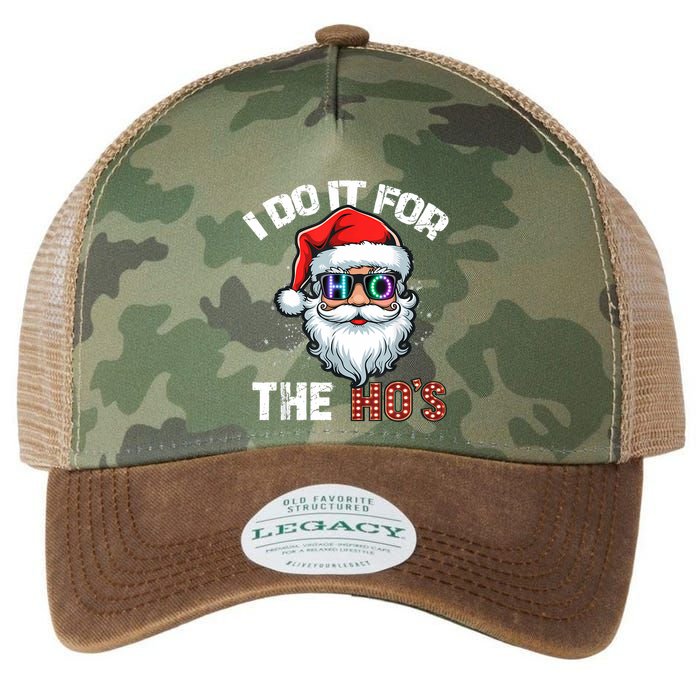 I Do It For The Hos Funny Inappropriate Christmas Santa Led Legacy Tie Dye Trucker Hat