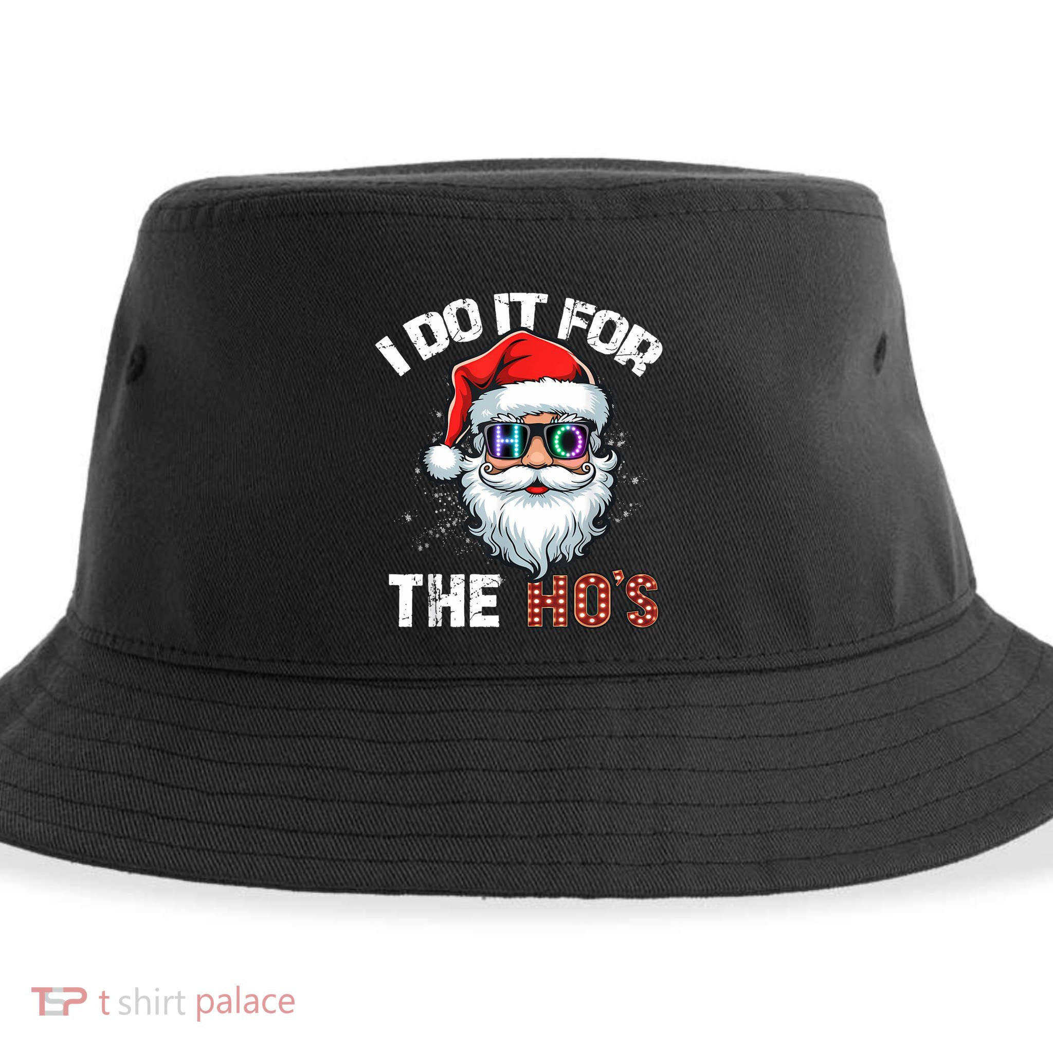I Do It For The Hos Funny Inappropriate Christmas Santa Led Sustainable Bucket Hat