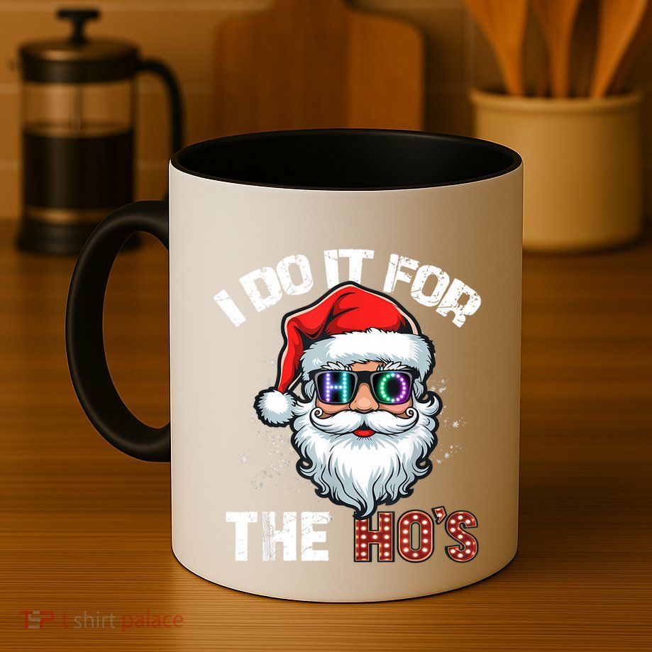 I Do It For The Hos Funny Inappropriate Christmas Santa Led Mug