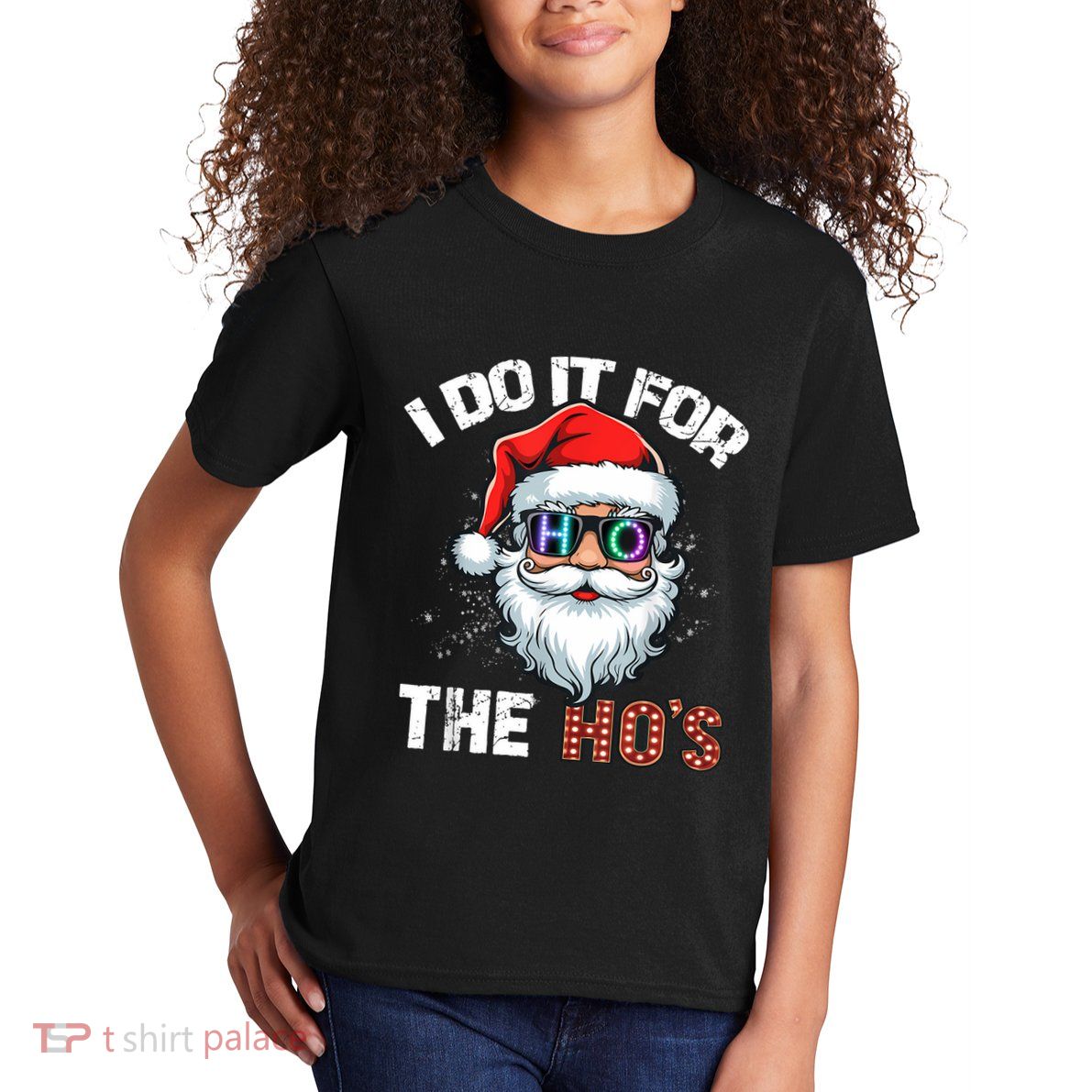 I Do It For The Hos Funny Inappropriate Christmas Santa Led Kids T-Shirt