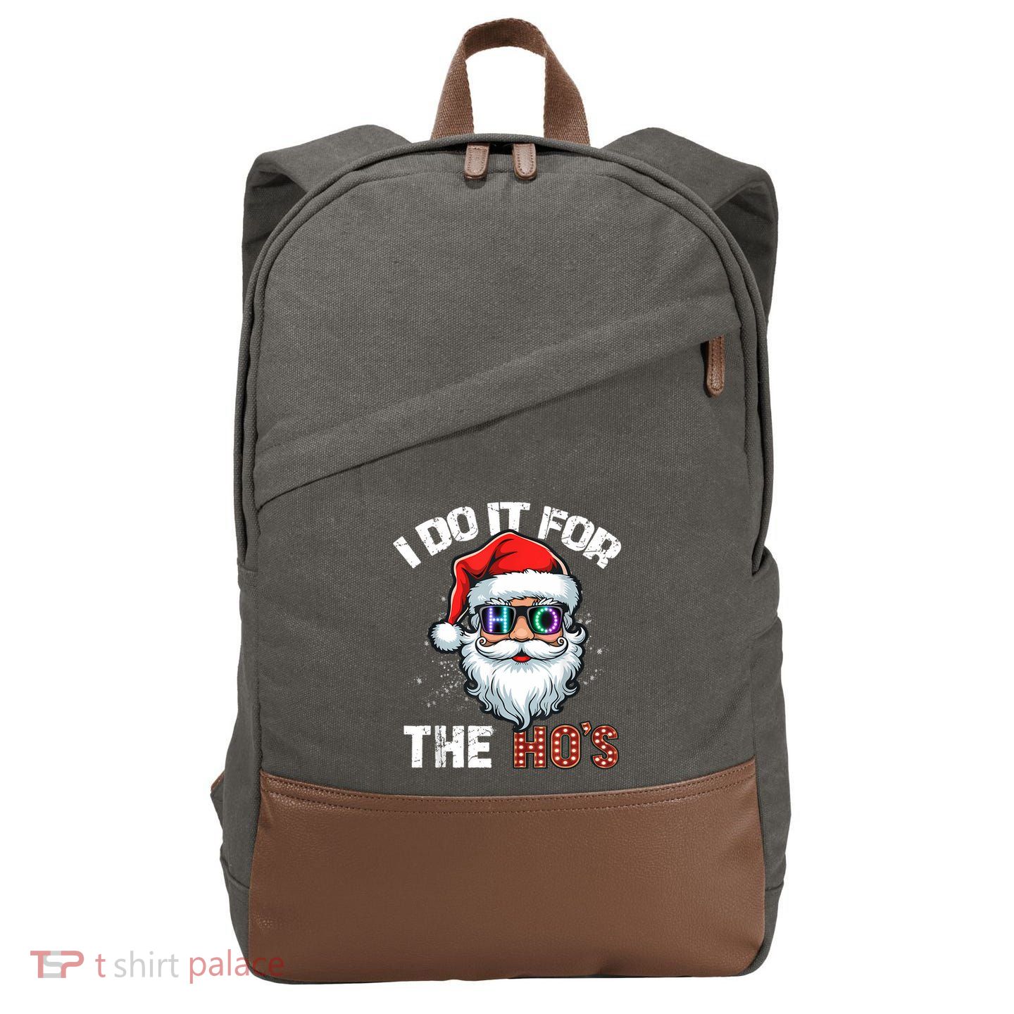 I Do It For The Hos Funny Inappropriate Christmas Santa Led Cotton Canvas Backpack