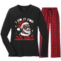 I Do It For The HoS African American Santa Black Xmas Pjs Women's Long Sleeve Flannel Pajama Set 