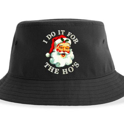 I Do It For The Hos Funny Inappropriate Christmas Santa Face Sustainable Bucket Hat