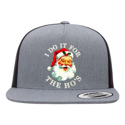 I Do It For The Hos Funny Inappropriate Christmas Santa Face Flat Bill Trucker Hat