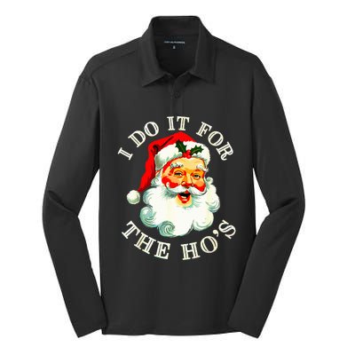 I Do It For The Hos Funny Inappropriate Christmas Santa Face Silk Touch Performance Long Sleeve Polo