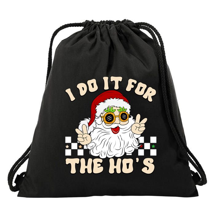 I Do It For The Hos Hippy Peace Santa Claus Christmas Drawstring Bag