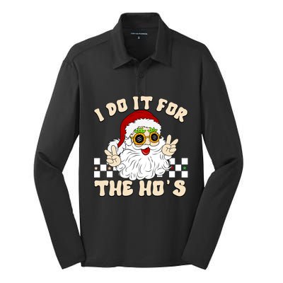 I Do It For The Hos Hippy Peace Santa Claus Christmas Silk Touch Performance Long Sleeve Polo