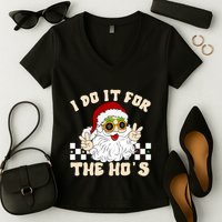 I Do It For The Hos Hippy Peace Santa Claus Christmas Women's V-Neck T-Shirt
