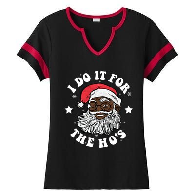 I Do It For The Hos Christmas African American Santa Black Gift Ladies Halftime Notch Neck Tee