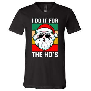 I Do It For The Hos Santa Claus Shades Funny Christmas V-Neck T-Shirt