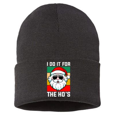 I Do It For The Hos Santa Claus Shades Funny Christmas Sustainable Knit Beanie