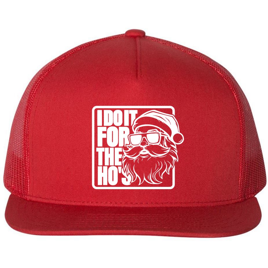 I Do It For The Hos Santa Claus Shades St Nick Christmas Flat Bill Trucker Hat
