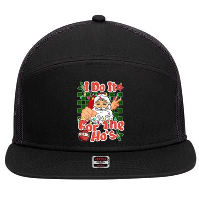 I Do It For The Hos Santa Claus Christmas Lights 7 Panel Mesh Trucker Snapback Hat