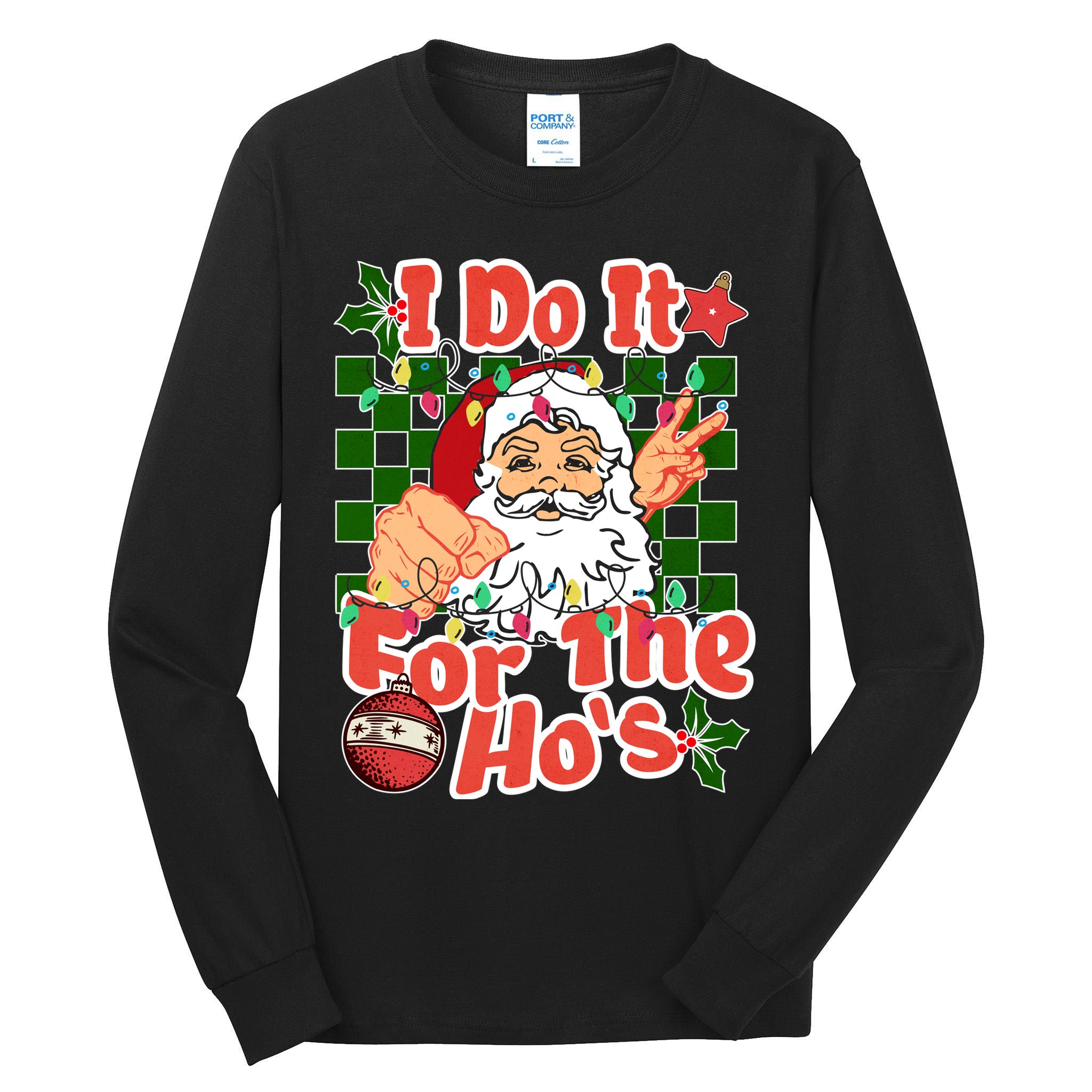 I Do It For The Hos Santa Claus Christmas Lights Tall Long Sleeve T-Shirt
