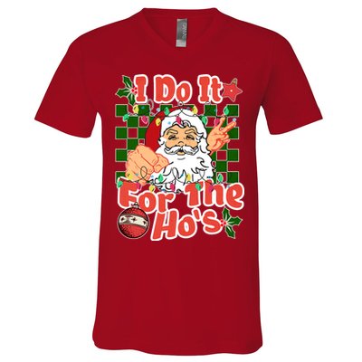 I Do It For The Hos Santa Claus Christmas Lights V-Neck T-Shirt