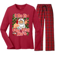 I Do It For The Hos Santa Claus Christmas Lights Women's Long Sleeve Flannel Pajama Set 