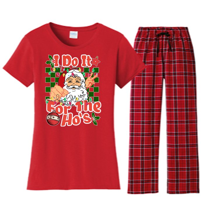 I Do It For The Hos Santa Claus Christmas Lights Women's Flannel Pajama Set