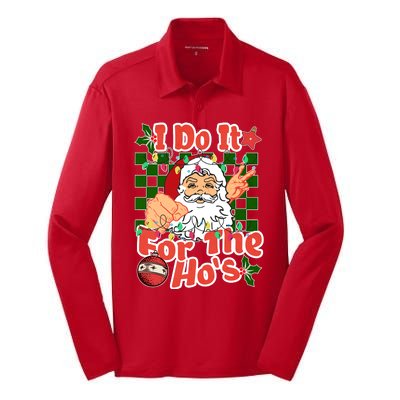 I Do It For The Hos Santa Claus Christmas Lights Silk Touch Performance Long Sleeve Polo