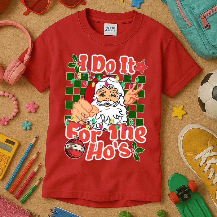 I Do It For The Hos Santa Claus Christmas Lights Kids T-Shirt
