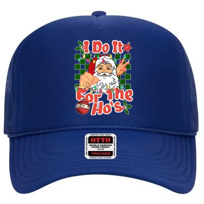 I Do It For The Hos Santa Claus Christmas Lights High Crown Mesh Back Trucker Hat