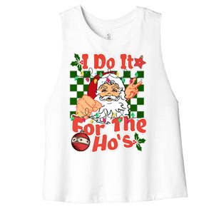 I Do It For The Hos Santa Claus Christmas Lights Women's Racerback Cropped Tank