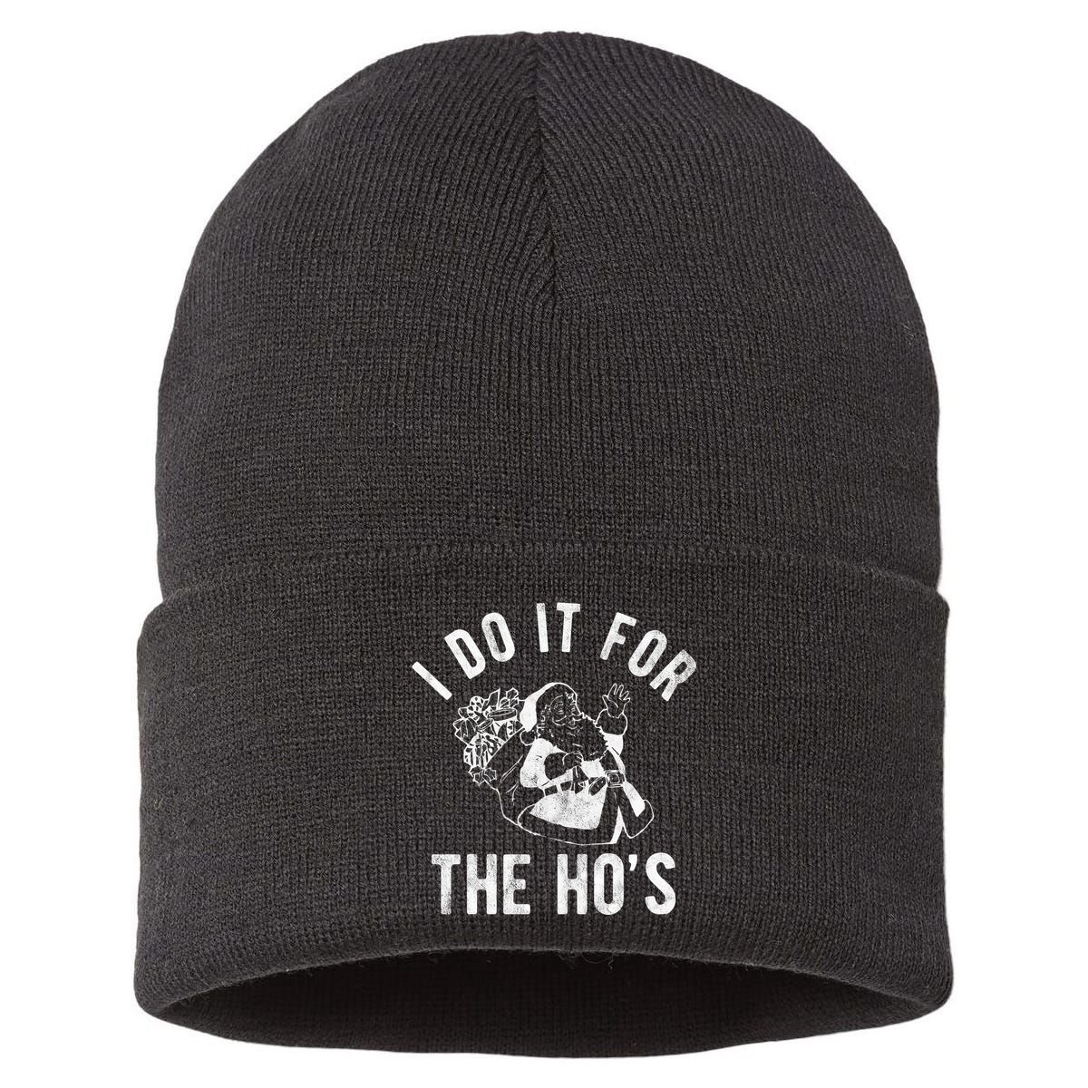 I Do It For The Hos Funny Santa Claus Christmas Holiday Sustainable Knit Beanie