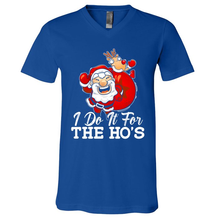 I Do It For The Hos Retro Santa Lover Santa Claus Fans Gift V-Neck T-Shirt