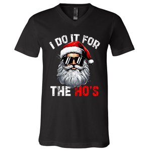 I Do It For The Hos Inappropriate Christmas Santa Face V-Neck T-Shirt