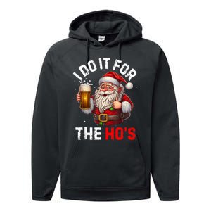 I Do It For The Hos Funny Inappropriate Christmas Santa Face Performance Fleece Hoodie