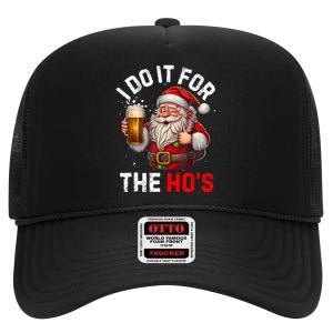 I Do It For The Hos Funny Inappropriate Christmas Santa Face High Crown Mesh Back Trucker Hat