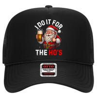 I Do It For The Hos Funny Inappropriate Christmas Santa Face High Crown Mesh Back Trucker Hat