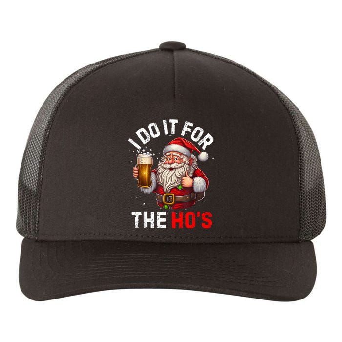 I Do It For The Hos Funny Inappropriate Christmas Santa Face Yupoong Adult 5-Panel Trucker Hat