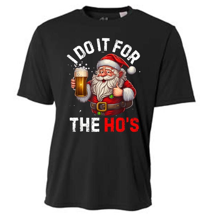 I Do It For The Hos Funny Inappropriate Christmas Santa Face Cooling Performance Crew T-Shirt