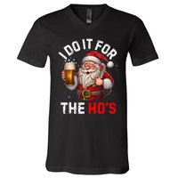 I Do It For The Hos Funny Inappropriate Christmas Santa Face V-Neck T-Shirt